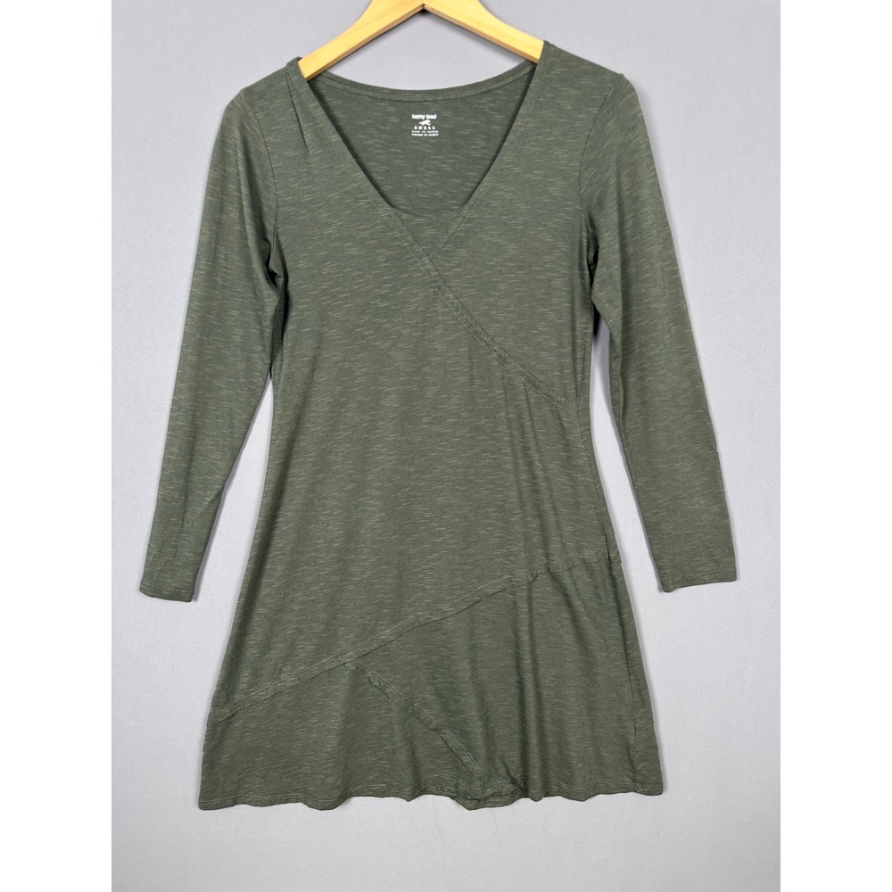 Horny Toad Oblique V Dress Womens Small Olive Green Long Sleeve A-Line Cotton